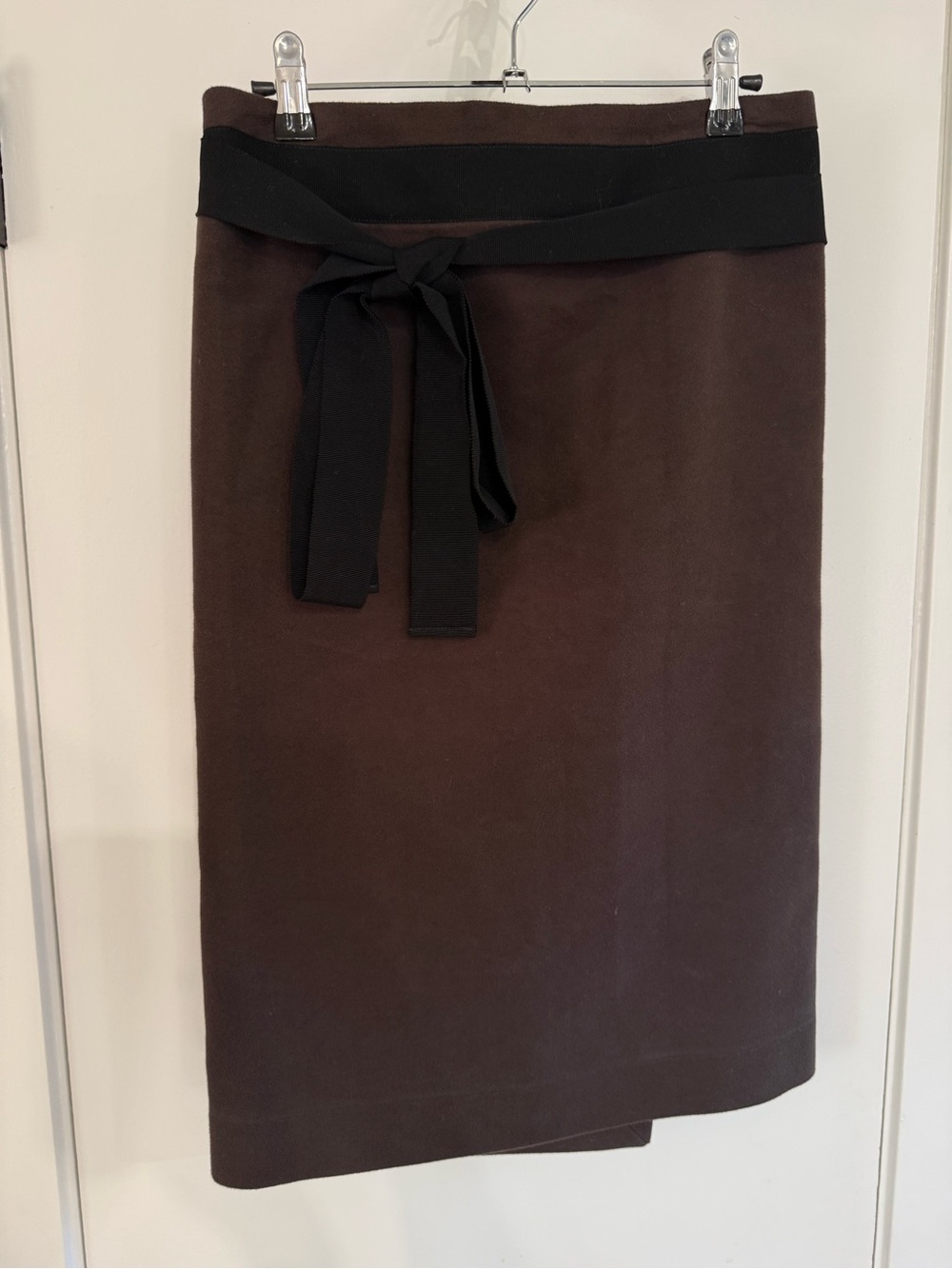 Atlantique Ascoli Paris Brown Pencil Skirt with Black Waist Tie